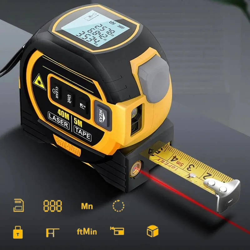 Bandåtgärder 3 i 1 lasermätning Tejp LCD Digital RangeFinder Infrared Ruler 40m/60m laseravståndsmätare Tool Magnetic Hook Metric Imperial 230516