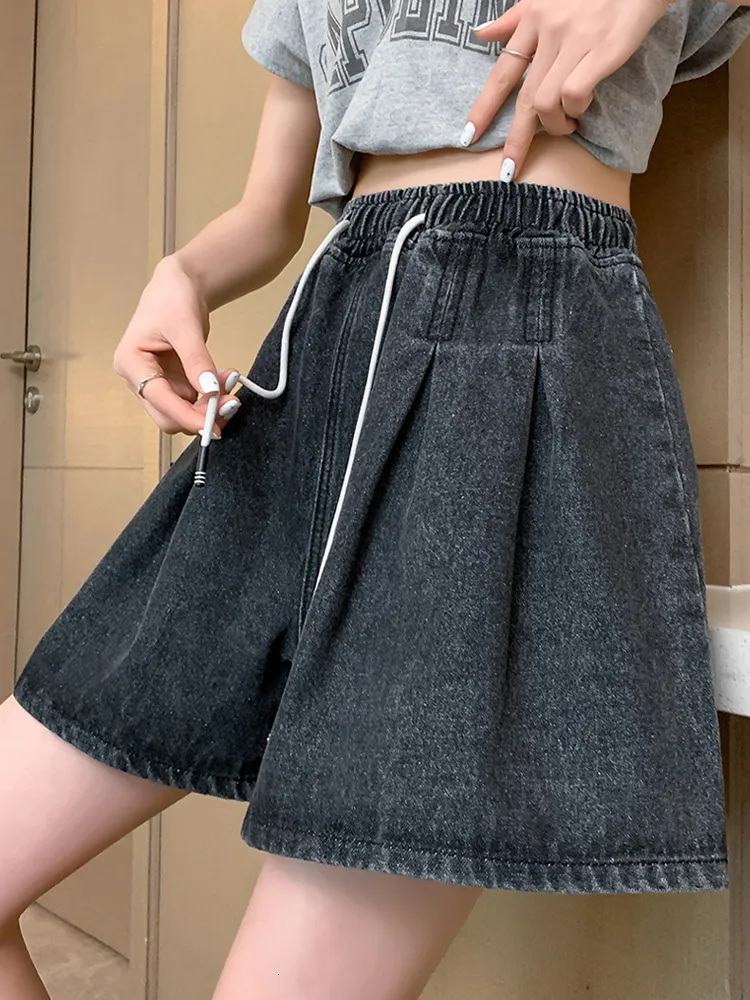 Dames shorts Surmiitro M-6XL plus size denim shorts vrouwen zomer Koreaanse mode losse zwarte high taille korte broek jeans vrouw 230516
