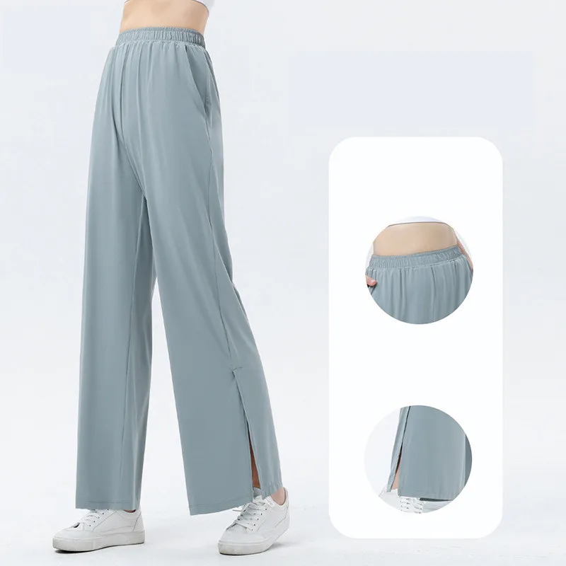 MGizo DtiSpectrum Lichte geribbelde broek voor dames – plissébroek met hoge taille, elastisch, ademend, vloeiend, los en recht voor de woonkamer, Wit, M