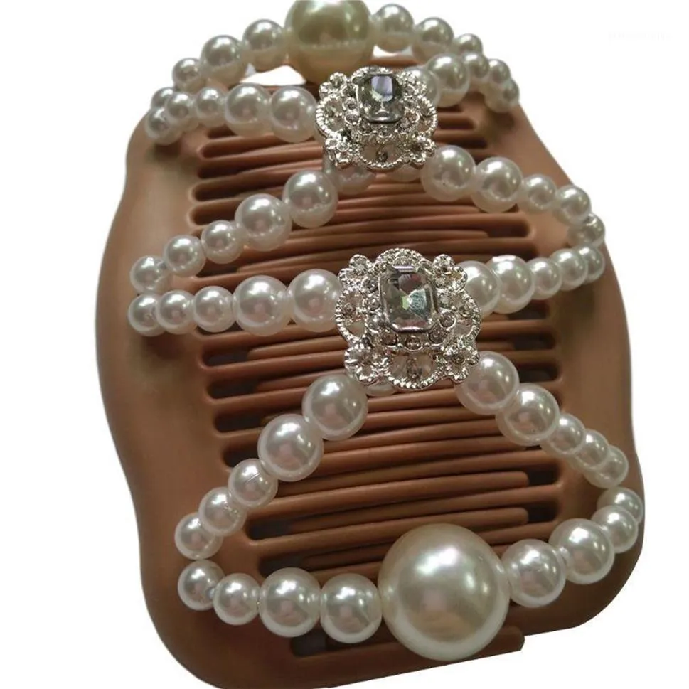 Women Magic Double Hair Comb Combin Impation Wood Pearl Clip Hairpin Bead Diy C6UD13219