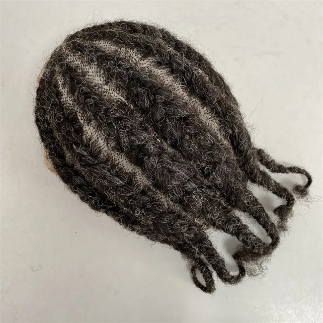 NEW!Malaysian Virgin Human Hair Systems Root Afro Corn Braids #1b/grey Full Lace toupee for old Blackman