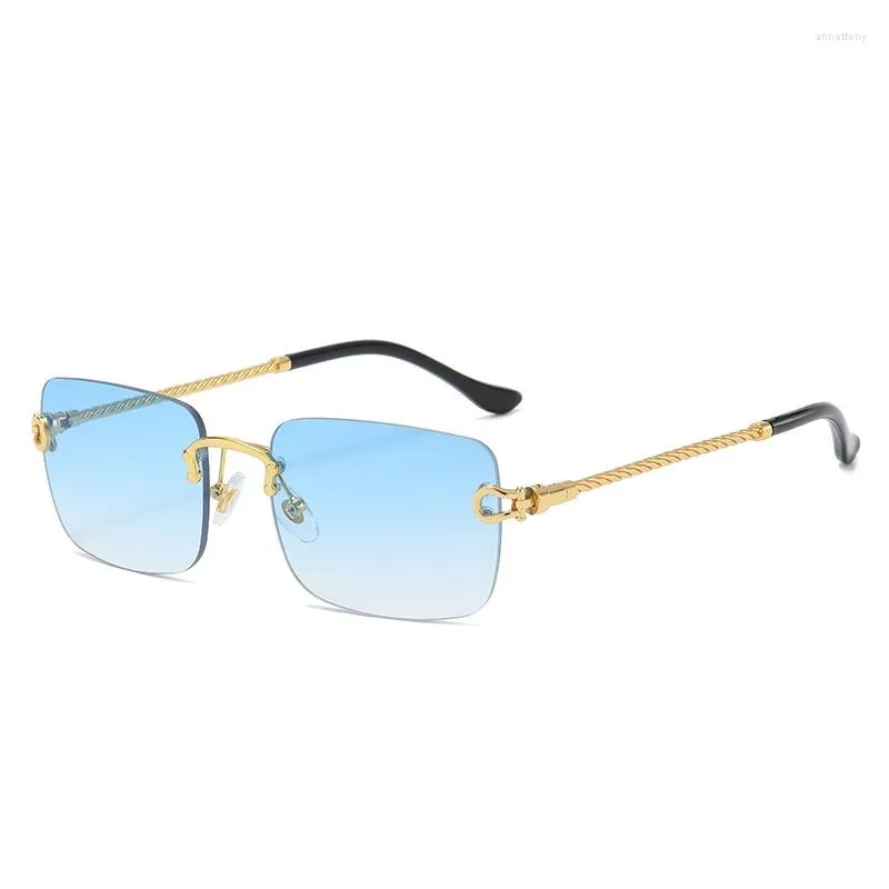 Solglasögon Rimless Fashion Mens Stylish Sun Glasses Sqaure Eyewear Shades for Women DF8035