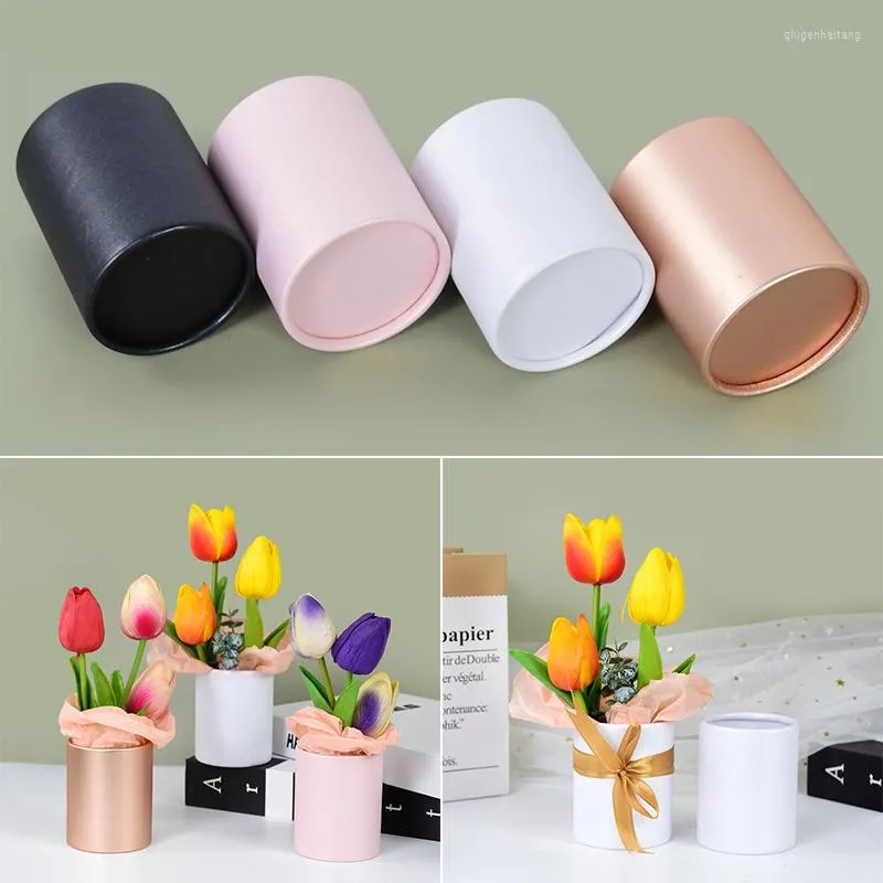 Geschenkwikkeling 4 van de Mini Round Bloem inpak papieren doos Bouquet Hug Bucket Wedding Party Decorate Supplies opslagvakantie geschenken