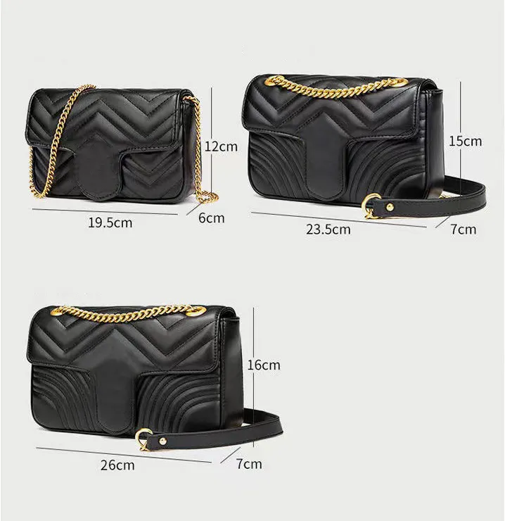 Kvinna axelväska Marmont Cross Body Designers Bag Classic äkta Leather Heart Style Gold Chain Bag Messenger Evening Bag Handväskor 3 Storlek