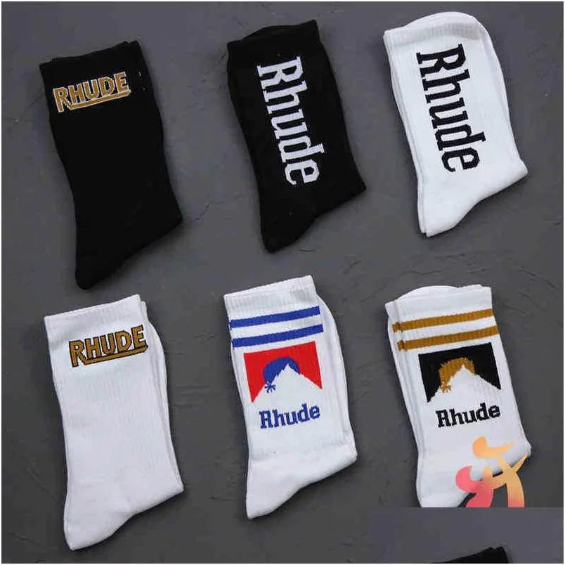 Chaussettes pour hommes Lettre simple Coton de haute qualité Tendance de la rue européenne américaine Hommes et femmes Rhude Couple Intube Pour Drop Delivery App Dhkyu