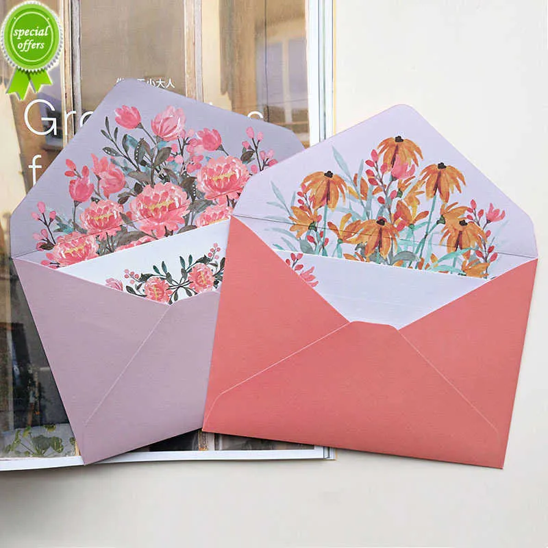 6pcs Impresso Flower Envelope Letter Papel Kawaii Papelaria Card de Card de Card de Card de Card de Convite Escola