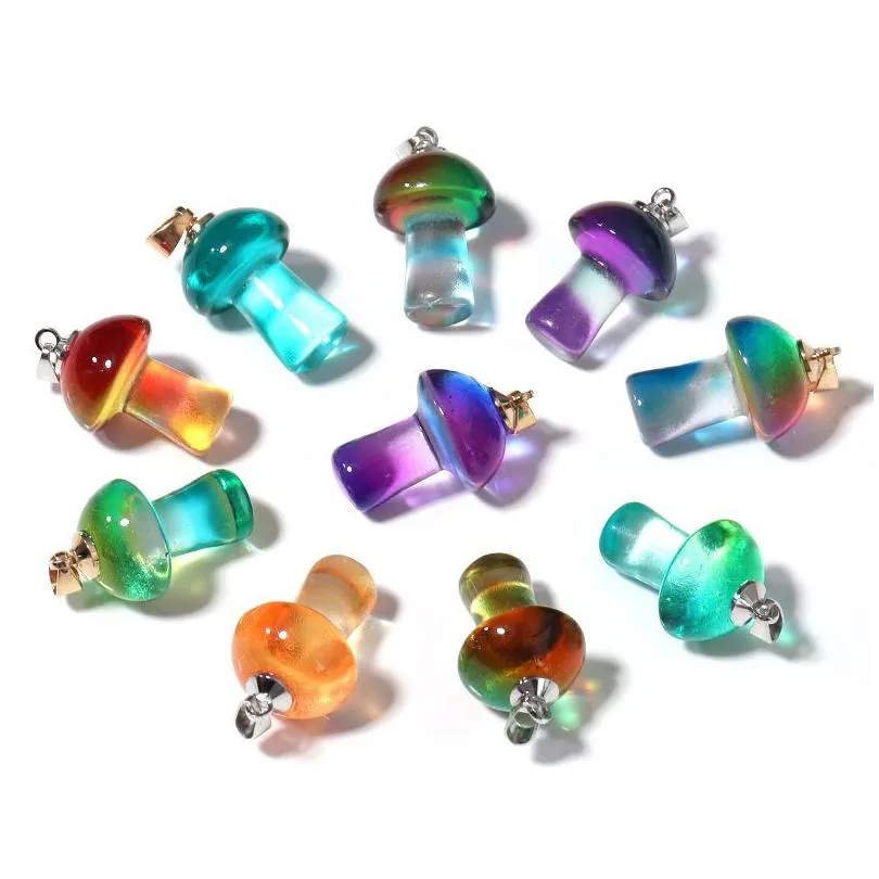 Pendanthalsband Colorf Glazed Carved Mini Mushroom Staty Glass Crystal Charms för smycken Making Bk Drop Delivery Pendants Dhgarden Dhjms