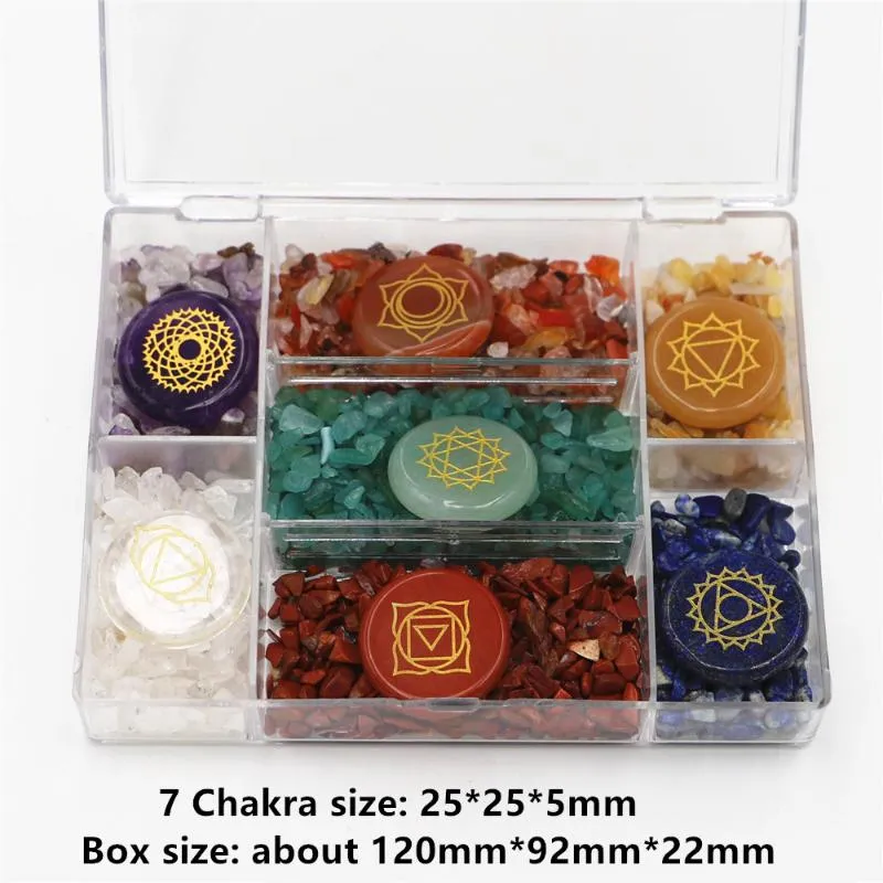 Hänge halsband sten reiki balansera tumble chip crystal healing wicca stenar kit polerad graverad palmficka 7 chakrapendant