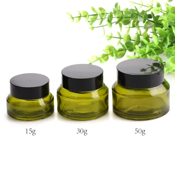 15g/30g/50g Green Glass Cream Jar Empty Refillable Cosmetic Lotion Lip Balm Eye Cream Body Facial Mask Makeup Sample Storage Container