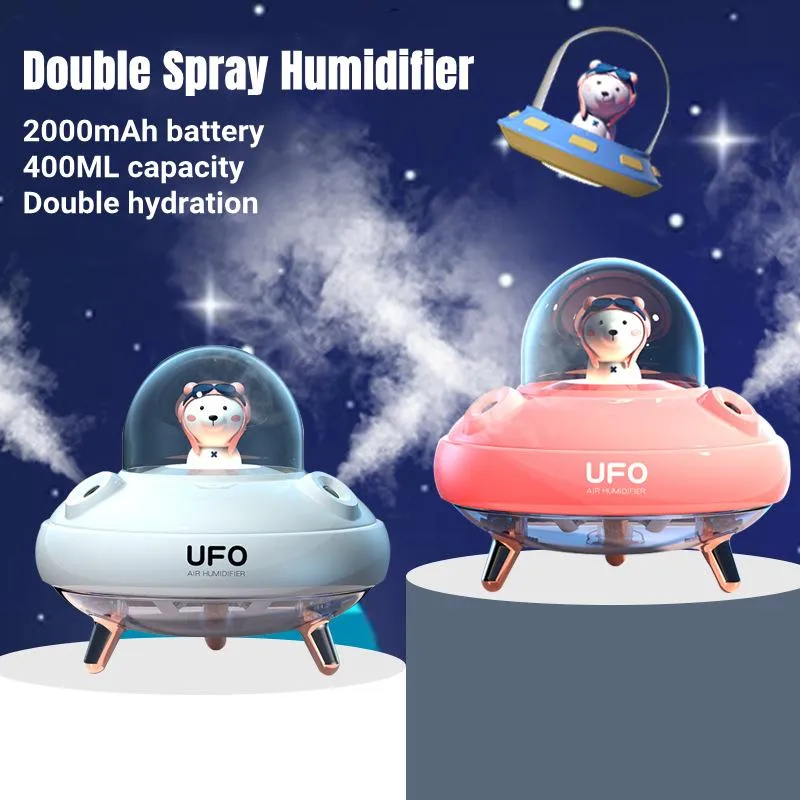 Urządzenia podwójne dysze bezprzewodowe powietrze nawilżacz ultradźwiękowy USB Mist Mistm mgły mgły podkładowe ufo kreskówka niedźwiedź woda dyfuzor nawilżający