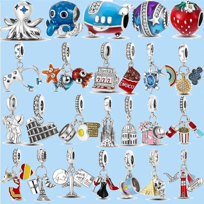 925 Sterling Silver Charms voor sieraden Making for Pandora Beads Ocean Travel Plane Dangle Love Charms Set hanger Diy Fine
