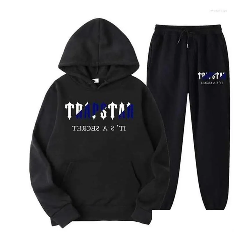 mens t shirts 2022 brand trapstar printed sportswear men 15 colors warm two pieces set loose hoodie sweatshirt pants jogging