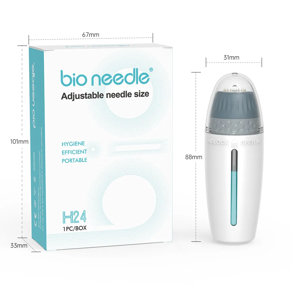 Derma Stamp regolabile H24 Derma Roller Micro Needle Microneedle Pen Bottiglia usa e getta regolabile da 0-1,5 mm Capacità 10 ml Strumento per la cura della pelle del viso del corpo