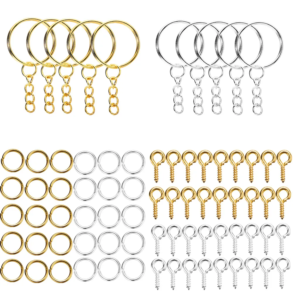 110 pièces/ensemble porte-clés anneaux de saut ouverts épingles à œil bijoux faisant des Kits d'accessoires pour bricolage résine époxy porte-clés porte-clés pendentifs