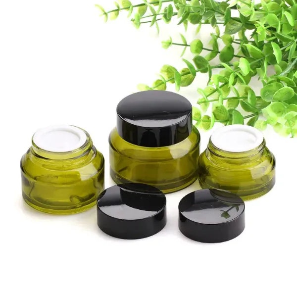 15g/30g/50g Green Glass Cream Jar Empty Refillable Cosmetic Lotion Lip Balm Eye Cream Body Facial Mask Makeup Sample Storage Container