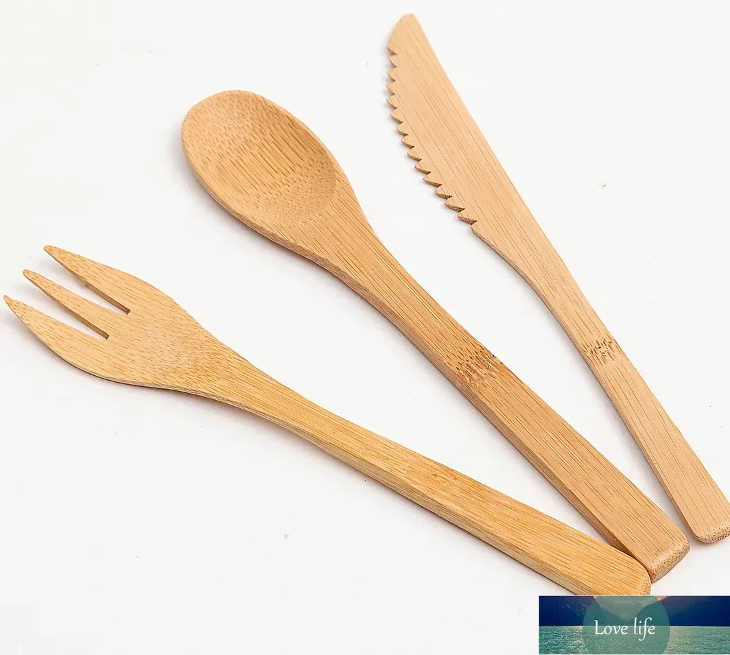 Ny bambu bordsartiklar 300 st (100 set) 100% naturlig bambu sked gaffel kniv set trä servis