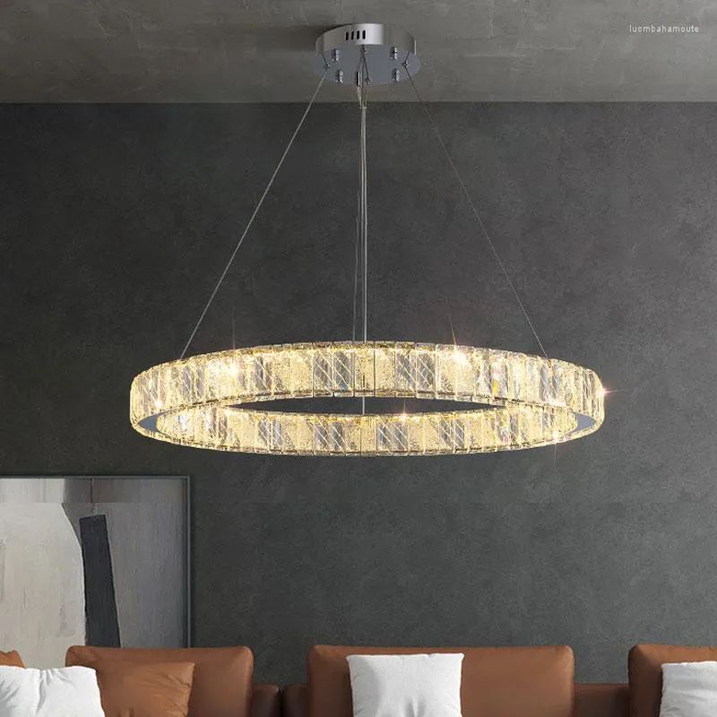 Lustres Moderne Anneau Lustre Pour Salon Chambre 40 60 80cm Cristal Pendentif Lampe Chrome Or Design Cuisine Salle À Manger Luminaire