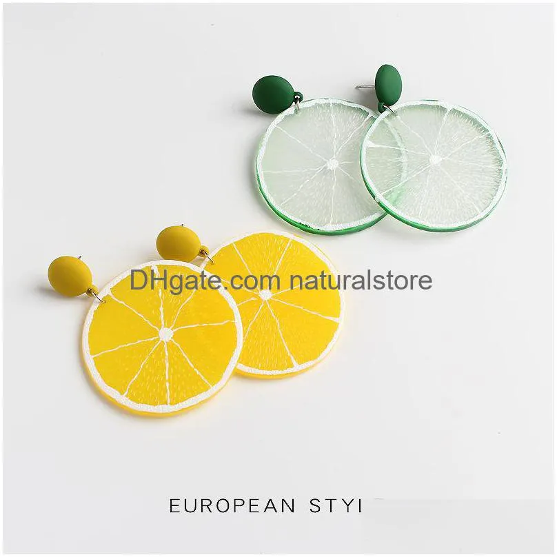 Brincos de limão fresco de limão de verão para mulheres resina coreana resina exagerada Encontros de jóias Drop Drop Otqel