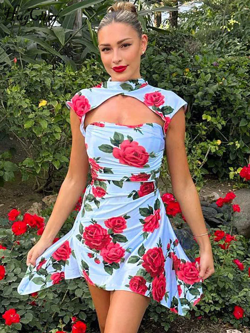 Floral Print Satin Mini Dress with Hollow Out Buttons and Draped Detailing - Perfect for Summer Parties and Birthdays Birthday Sexy Dress Satin Floral Mini Dress With Hollow Out Detail, Elegant  Party Outfit For Summer From Julia_dress, $15.08 | DHgate.Com