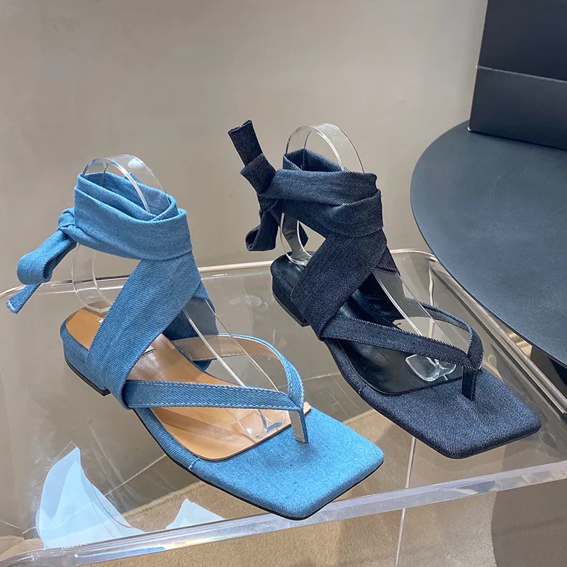 Blue jean gladiator sandals top