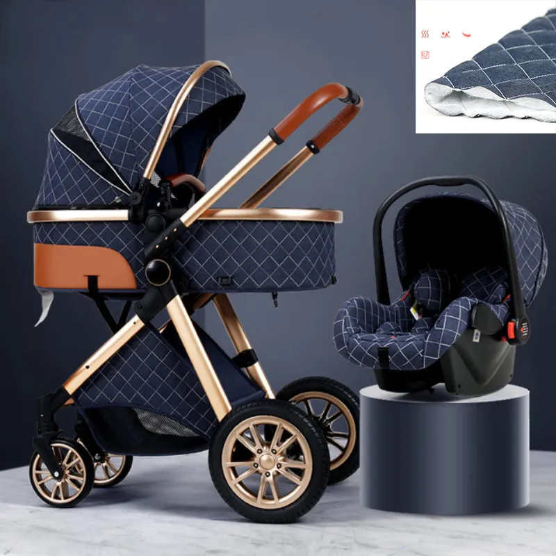 Lyxig barnvagn 3 i 1 High View Pram foldbar barnvagn basinetcar säte grossistdräkt barn designer