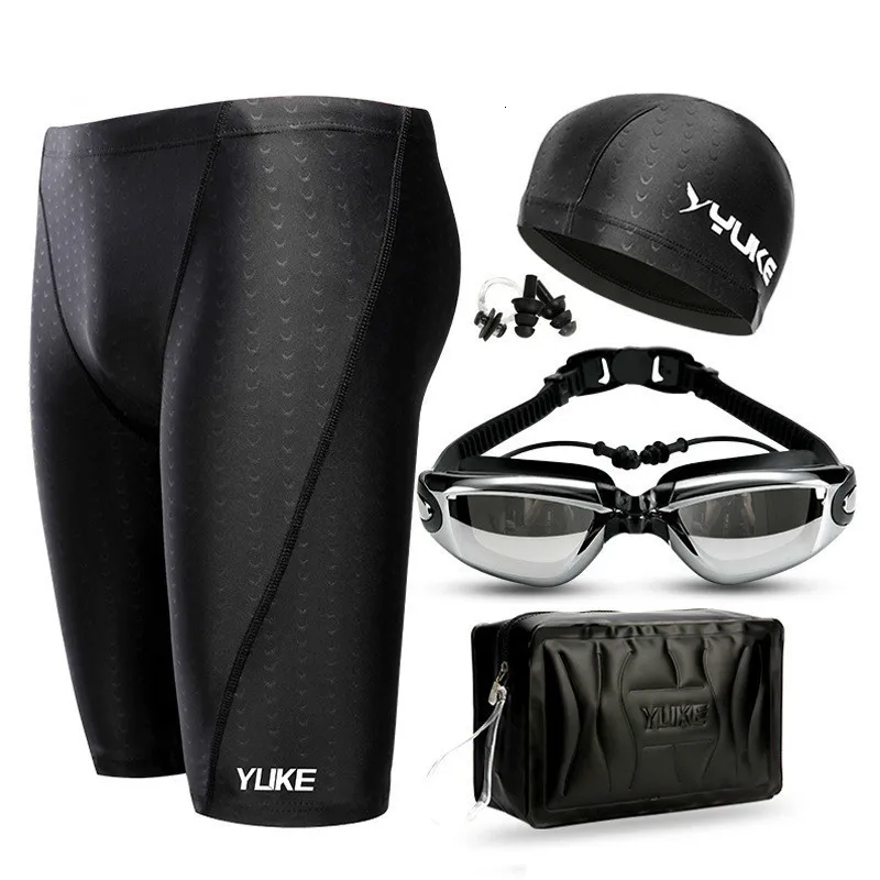 Men's Swimwear Men Swimming Trunks Five Minute Dry Waterproof Swimsuit Outfit Shark Skin Imitation Cap myopia Goggles Set 230515