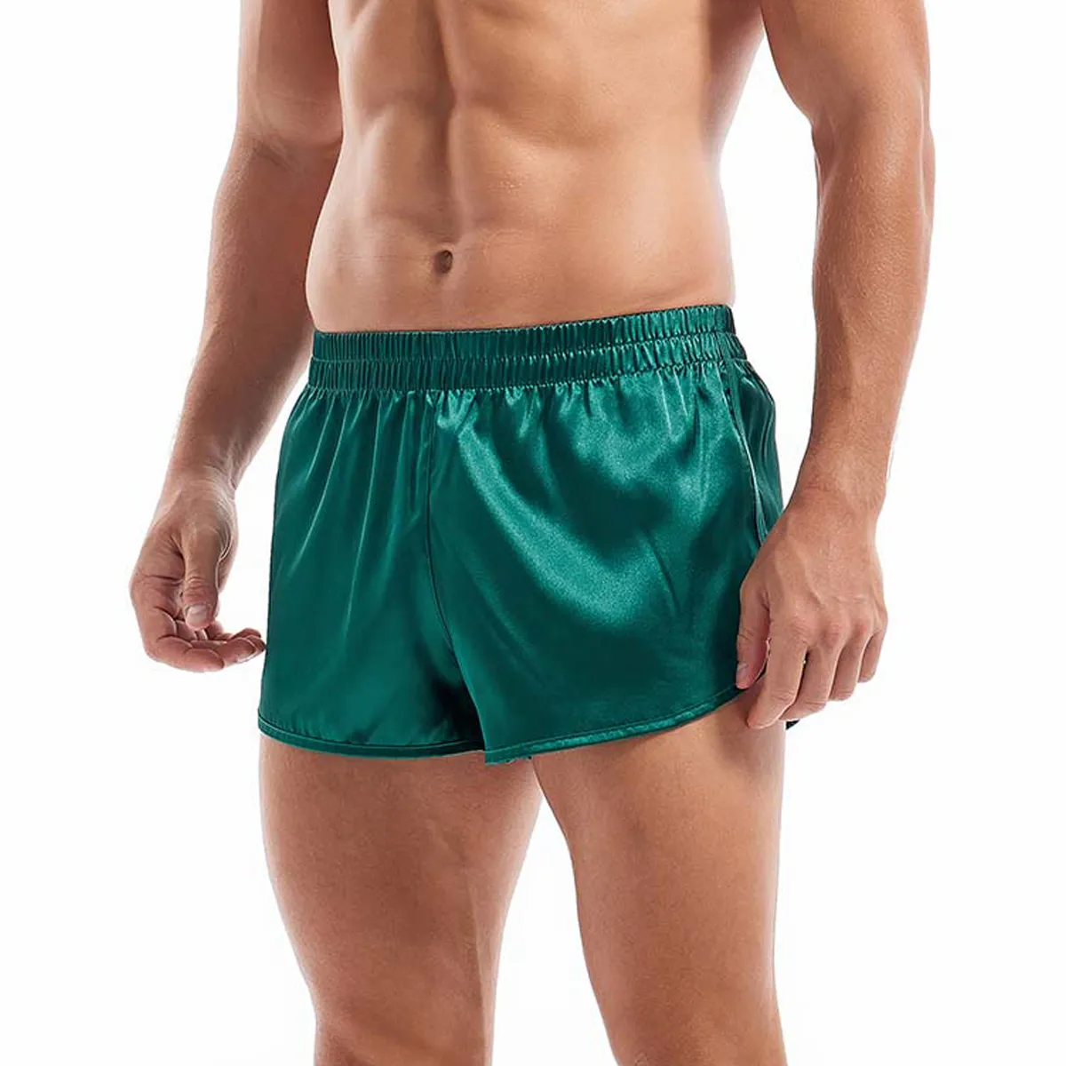 Caleçon Satin Sous-Vêtements Boxers Hommes Sexy Boxer Briefs Lisse Soie Pyjama Shorts Lâche Split Homme Salon Boxershorts Maison Sommeil Bas 230515