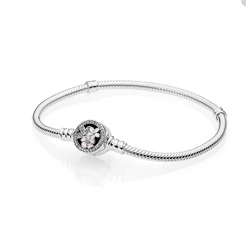 Poetic Blooms Verschluss-Charm-Armband für Pandora-Armbänder aus echtem Sterlingsilber mit Schlangenkette, Designer-Schmuck für Frauen, Schwestern, Geschenk, Luxus-Armband mit Originalverpackung