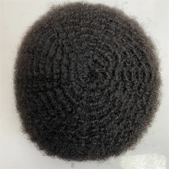6mm golf #1 Jetzwart Indian Virgin Human Hair Vervanging 8x10 Toupee Full Lace Unit voor zwarte mannen