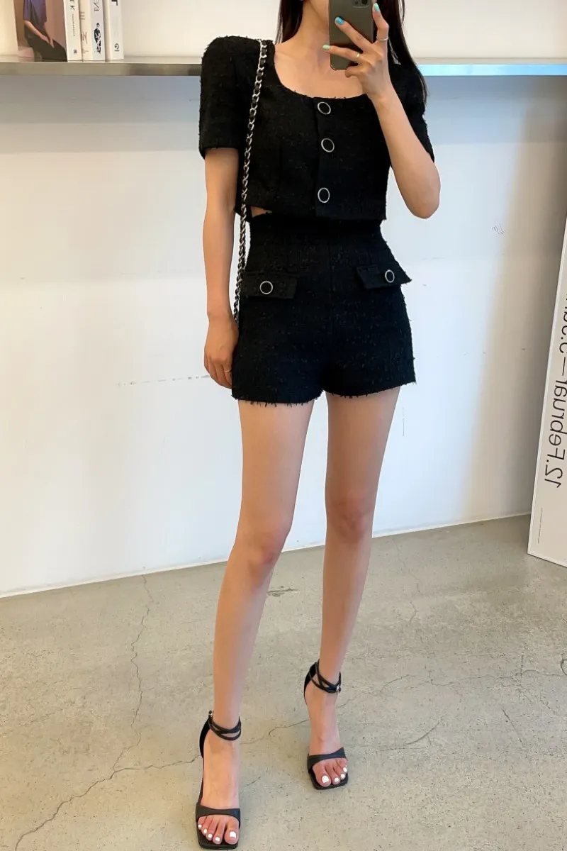 Korean Fashion Two Piece Set Tweed Square Collar Top And Shorts Suit Women For Women From Beautyshopping888 37.8 DHgate.Com