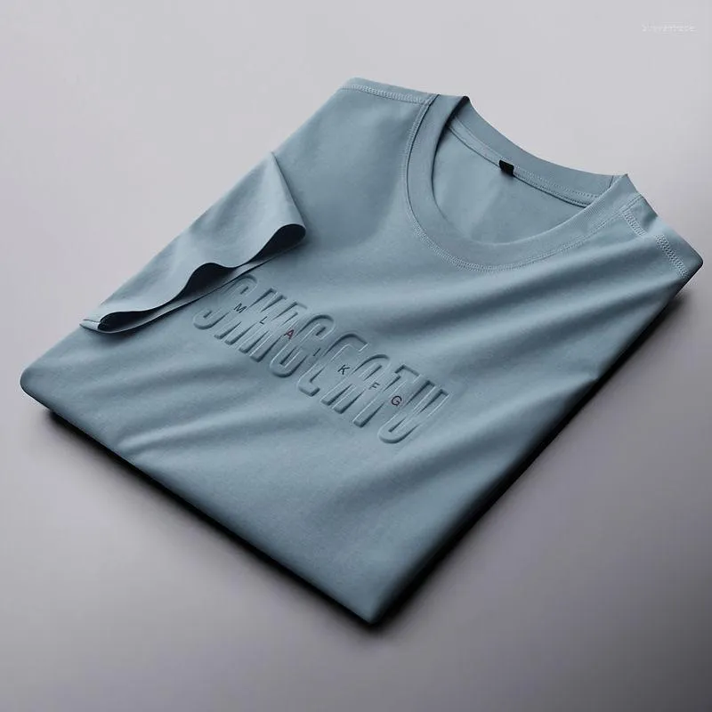 T-shirts pour hommes T-shirt sans couture en soie de glace haut de gamme pour hommes Tendance Lettre à manches courtes 2023 Été Respirant Moitié Loisirs Luxe Top Hommes