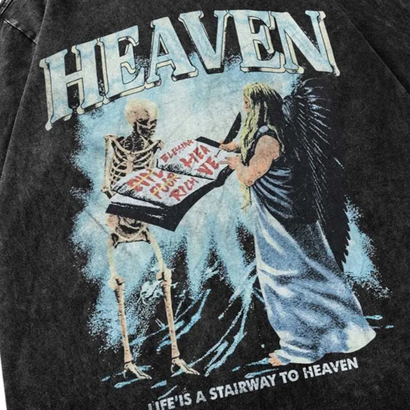 Men's Vintage Skull Skeleton Angel Graphic Print T-Shirt - Gothic Punk  Harajuku Hip Hop Streetwear Casual Tee 2024 Organic Cotton Short Sleeve  V-Neck
