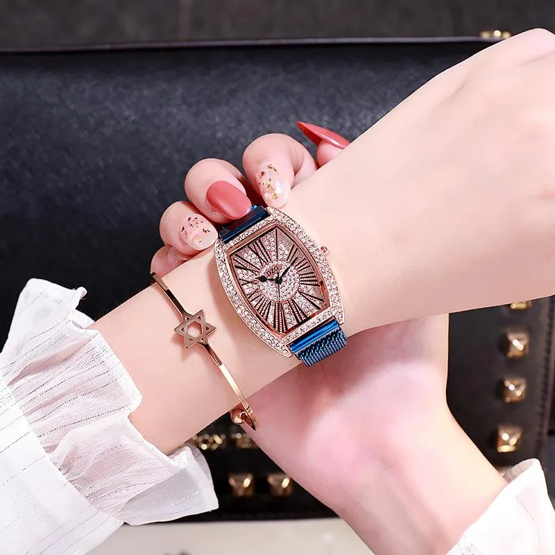 Wristwatches Web Celebrity The Same Watch Square Water Diamond Magnet With Rose Gold Case Large Roman Face Temperament Women's