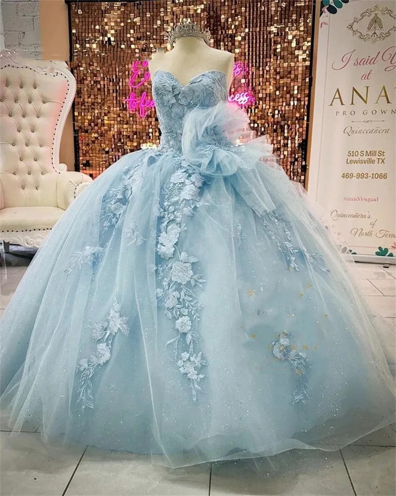 Sweetheart Gown Blue Ball Quinceanera Dresses for Girls Appliques Celebrity Party Gowns Ruffles Graduation Robe De Bal s