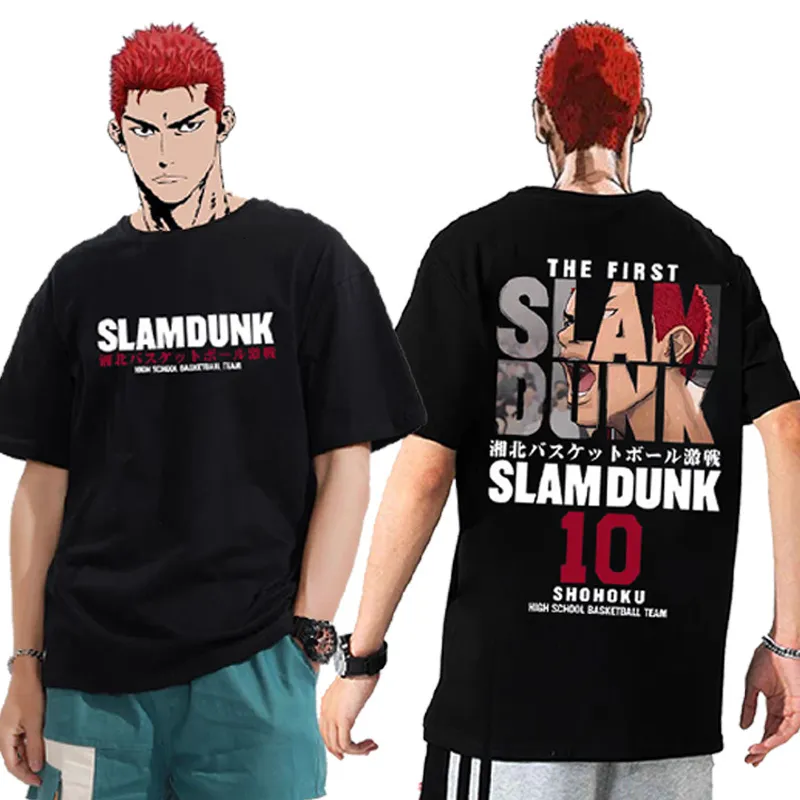 Erkekler Tişörtler Anime Slam Dunk T-Shirt Erkekler Sakuragi Hanamichi Kaede Rukawa Tee Büyük Boyutlu Japon Manga Kadınlar Kısa Kollu 230515