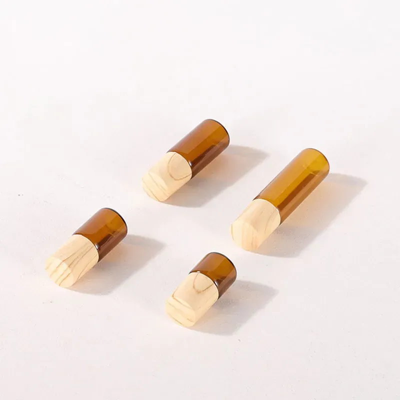 Amber Clear 1ml 2ml 3ml 5ml Roll On Bottle Glass Roller Vials with Plastic Bamboo Cap 600Pcs Lot Fashion