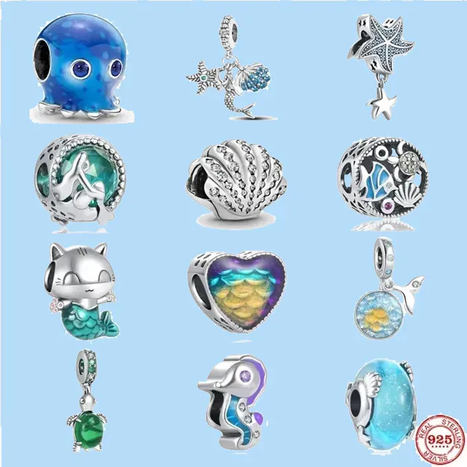 925 breloques en argent sterling pour la fabrication de bijoux pour perles pandora cadeau sirène étoile de mer pétoncles océan amour ensemble de breloques pendentif bricolage