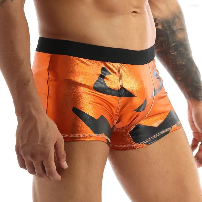 Shiny Metallic Halloween Lingerie For Men Funny Pumpkin Boxer