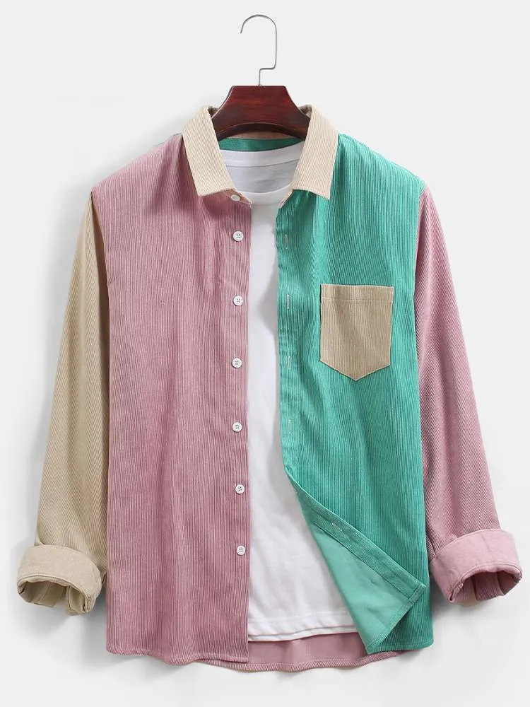 Save Big on Bulk Casual Corduroy Colorblock Patchwork Men's Shirts, Long  Sleeve Tops For Autumn/Winter Best Deals on DHgate - Main Image