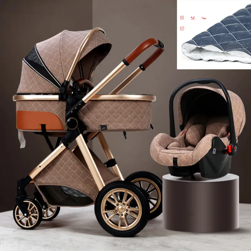 Poussette landau 3 en 1 pliable de luxe pour bébé fille, poussette