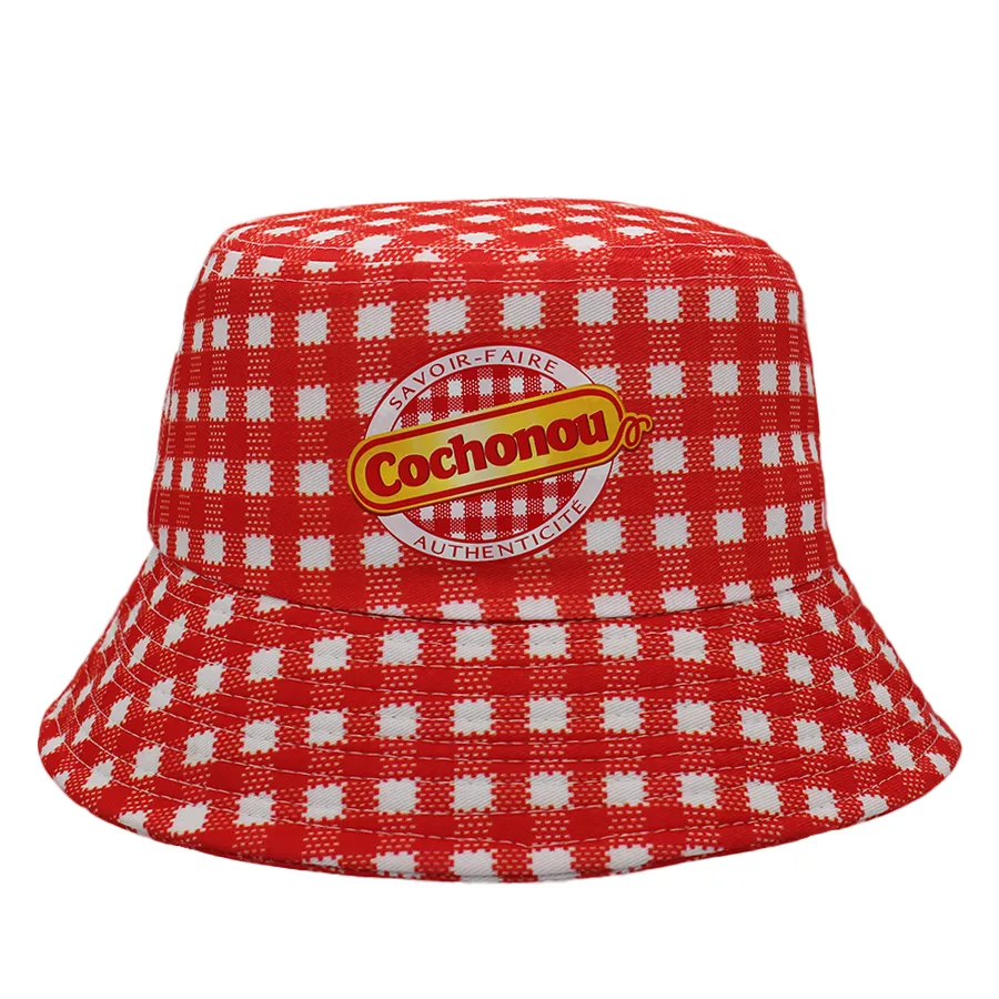 Brede rand hoeden emmer hoeden mooie cochonou bob -hoeden rode geruite stijl emmer hoeden voor mannen vrouwen unisex ademende outdoor panama caps visser hoeden 230516