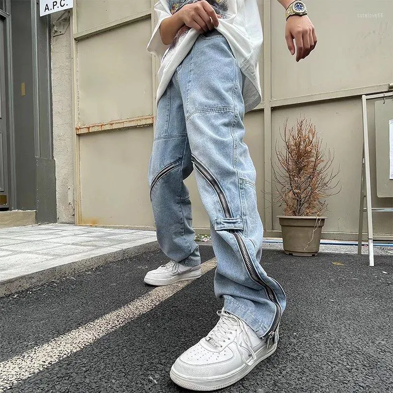 Men's Jeans 2023 Streetwear Y2K Zipper Stylish Model Sexy Male Trousers Cozy All-match Daily Straight Denim Pants 4841