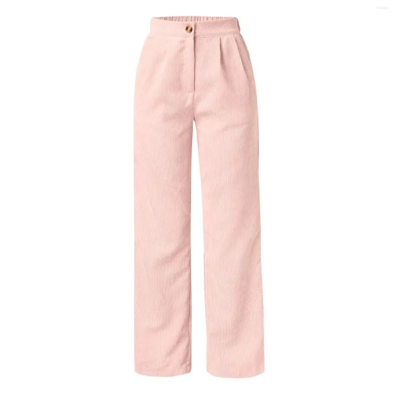 High Waist Corduroy Straight Trousers For Women Plaid Casual Pink