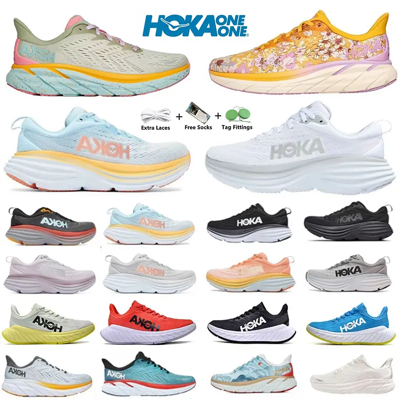 Hoka Bondi 8 Clifton Casual Running Shoes: Carbon, Absorbent, Womens ...