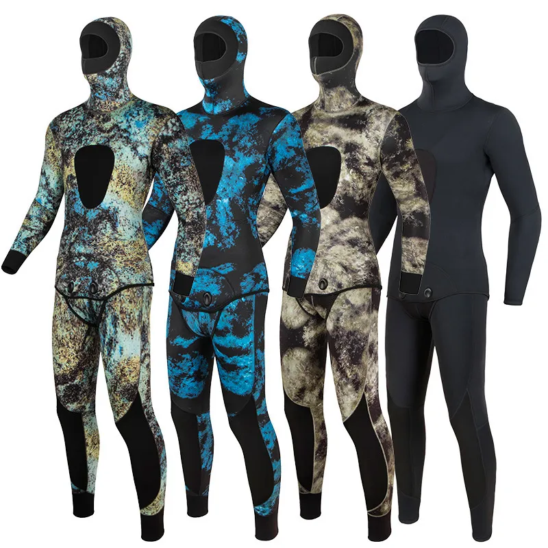 Wetsuits Drysuits الرجال الممولة الممولة بذلة طويلة الأكمام مقنعين 2 قطعة من النيوبرين الغاطسة للرجال الحفاظ على بدلة الغوص المقاومة للماء 230515