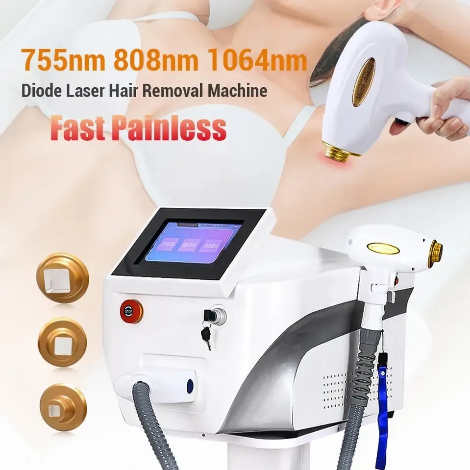 Laser a diodi AD ALTA potenza Rimozione dei capelli 3 lunghezze d'onda 755 808 1064nm Macchina per la depilazione del desktop Ringiovanimento della pelle Bellezza indolore professionale