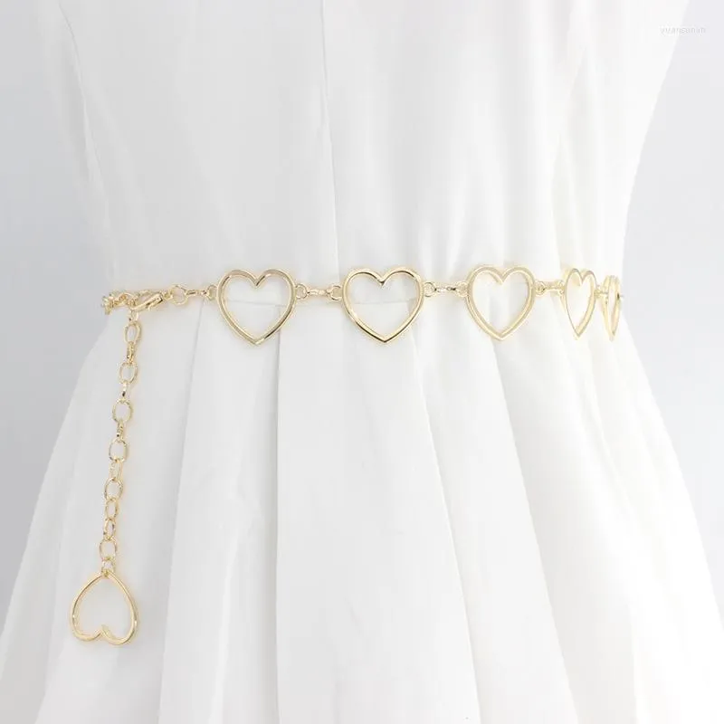 Bälten Fashion Circle Metal Love Type Chain Belt Women's Gold and Silver Alloy With Long Tassel Dress