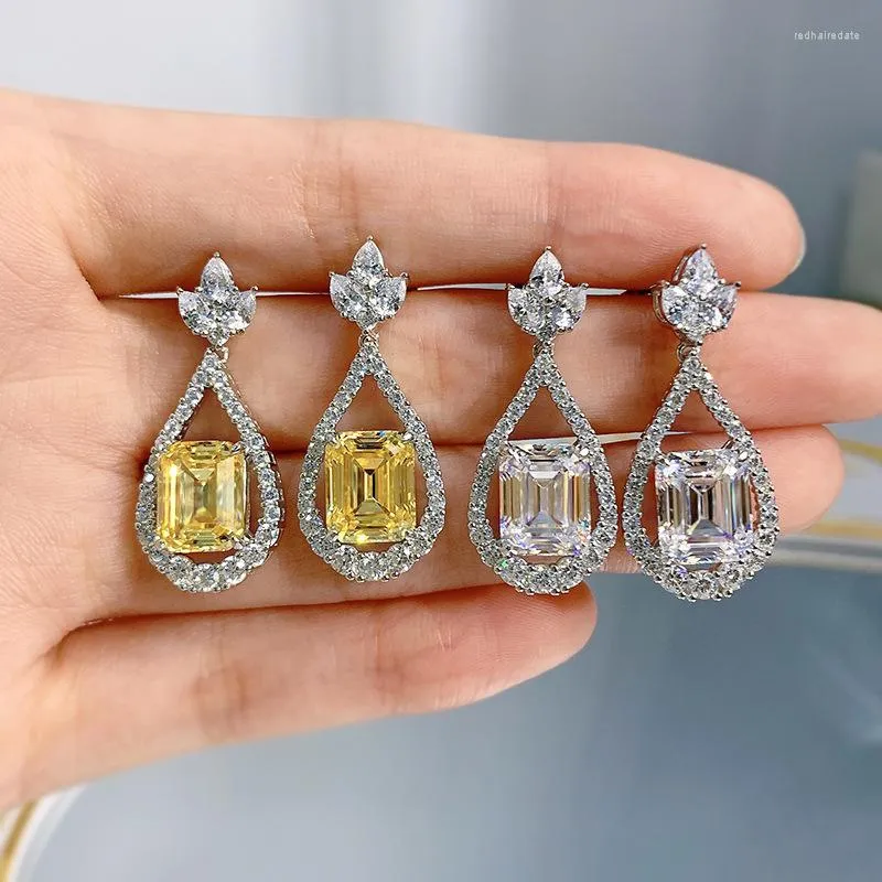 Dangle Earrings EngagementEmerald Cut Topaz Diamond Earring Real 925 Sterling Silver Wedding Drop for Women Jewelry Gift