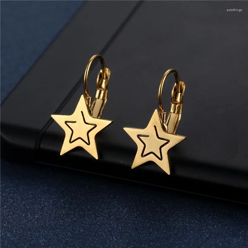 Dangle Earrings Stainless Steel Star Woman Shaped Ear Hoops Gold Plated Drop & Earring Jewelry Pendiente De Estrella