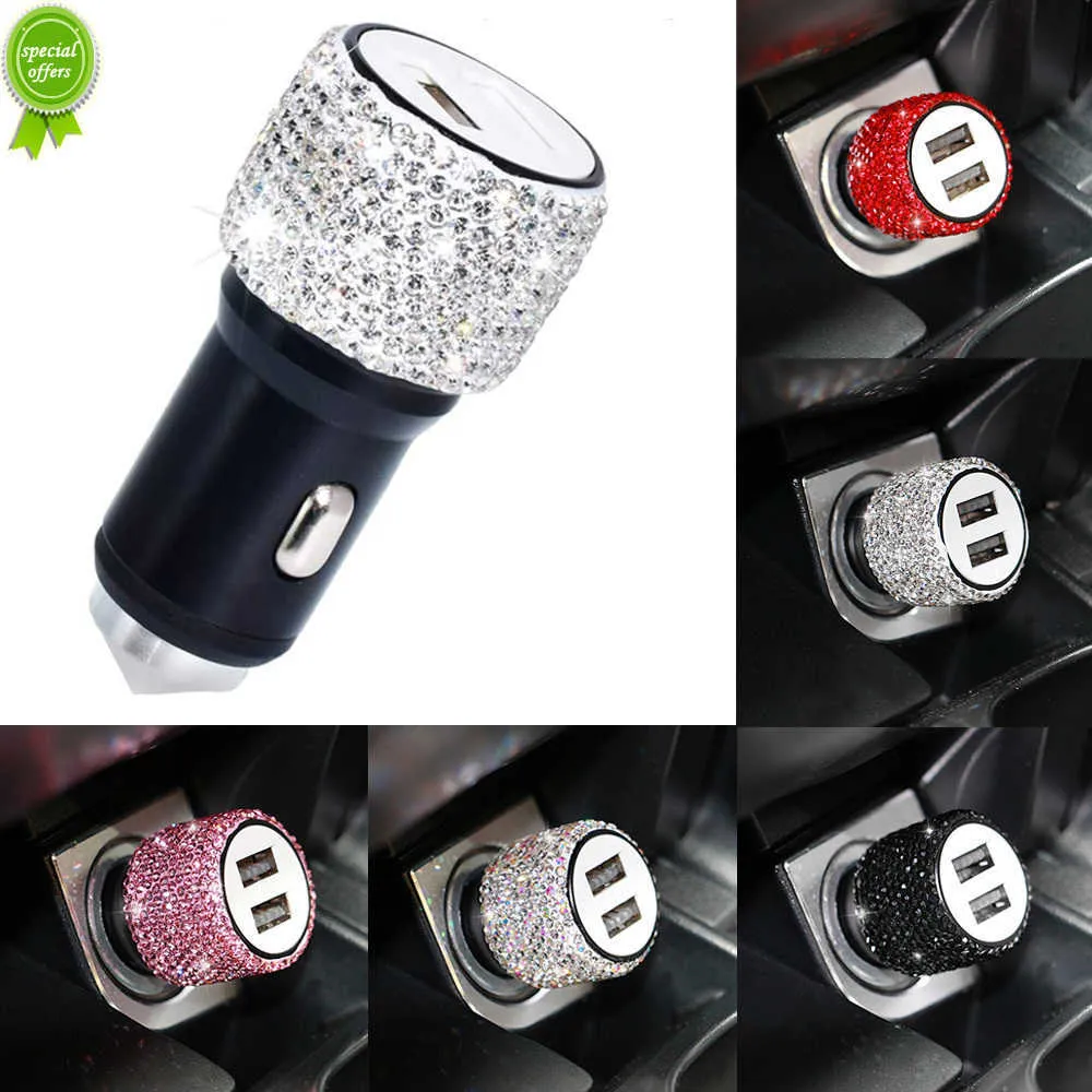 New Dual USB Ports Fast Charge Car Charger Safety Hammer Bling Rhinestones Crystal Emergency Window Breaker Fast Charging Decors